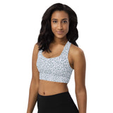 Longline leopard sports bra (grey on white)